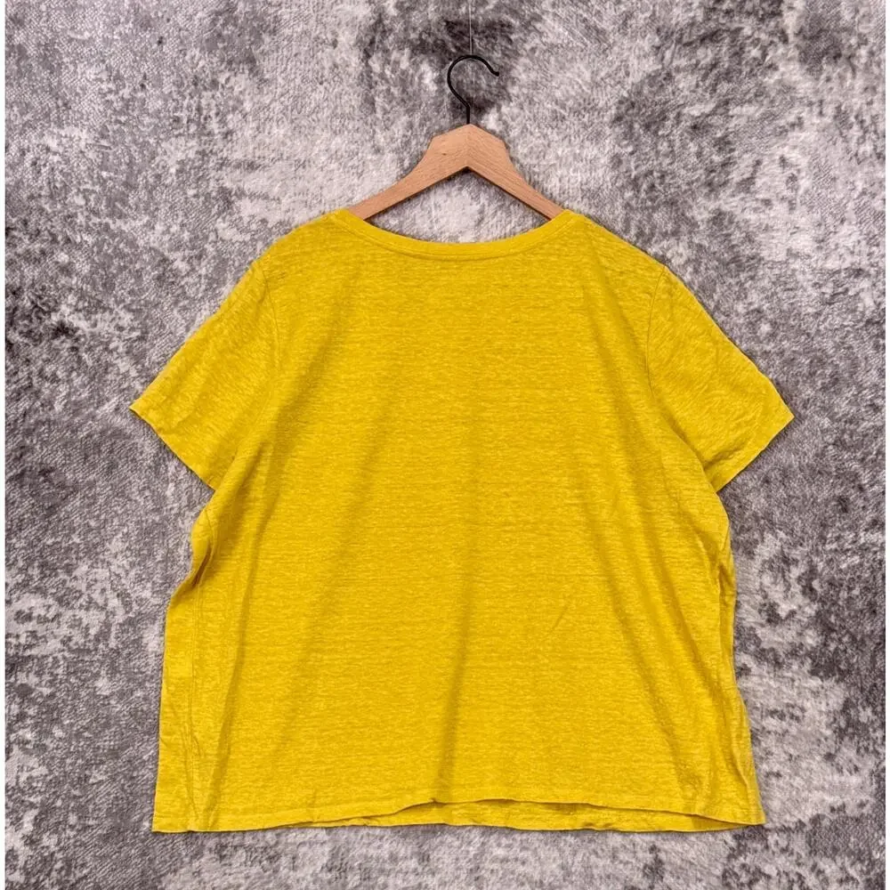 Eileen Fisher Top XL Womens Yellow Organic Linen Short Sleeve